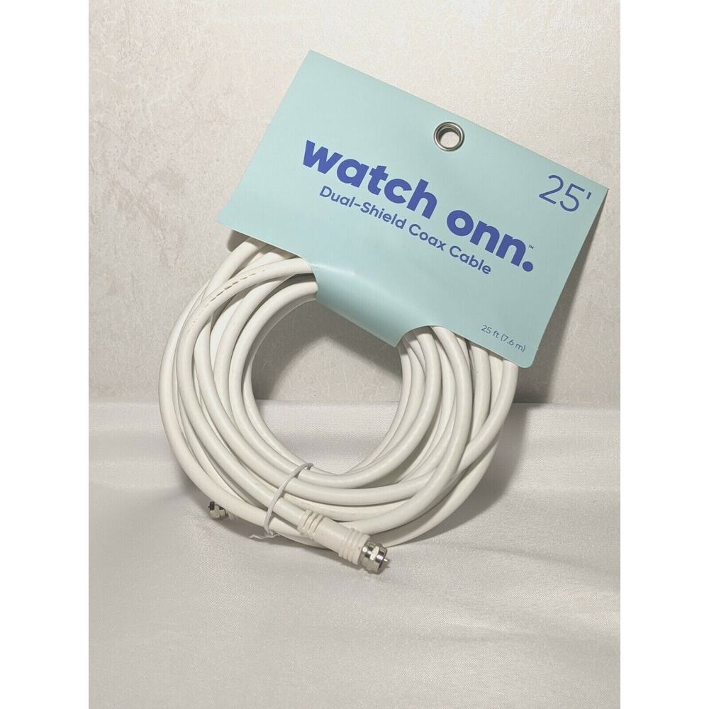 Watch ONN 25' Dual-Shield Coax Cable White NEW